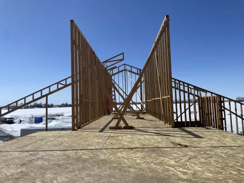 BLU-D Hibbard Elementary framing with blue sky